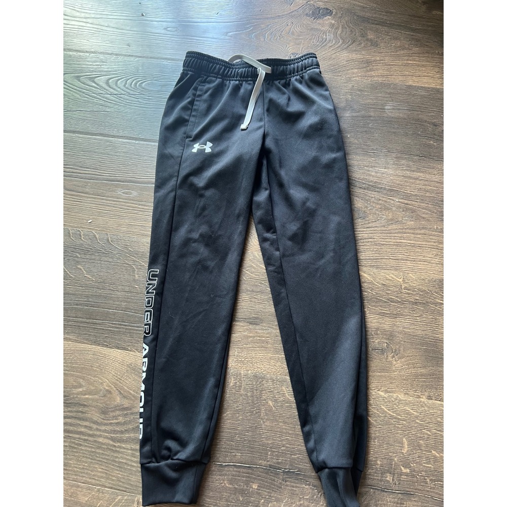 Under Armour Boys Black Logo Jogger Sweatpants YXS Loose Fit Drawstring Cuffs